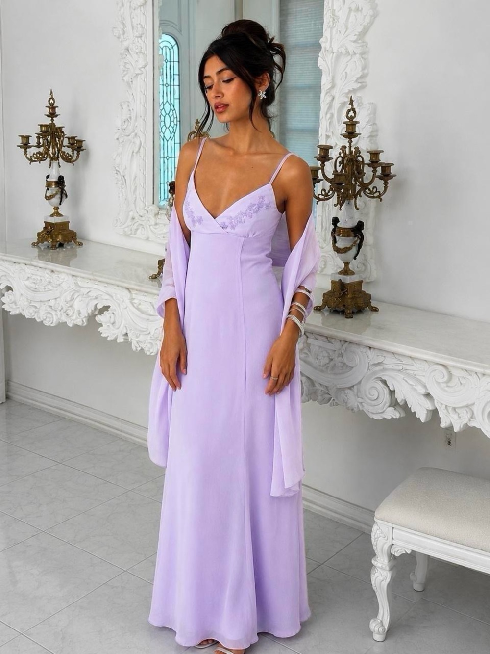 Princess Polly Lilac Spaghetti Strap Maxi Dress with Shawl